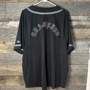 Champion Jersey 2XL Shirt Spell Out Black Grey Logo EUC